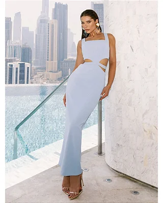 Vestido Midi em Crepe Azul Serenity Mavie