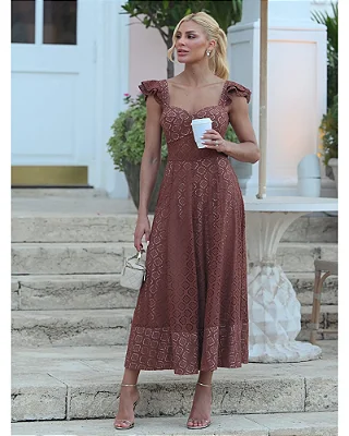 Vestido Midi em Renda Chocolate Cacau
