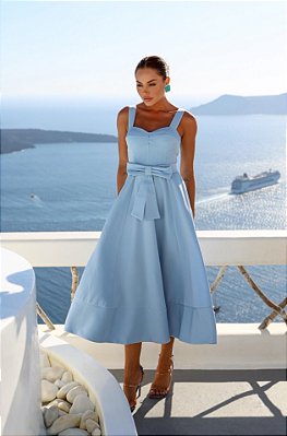 Vestido Midi Azul com Laço Jasmim