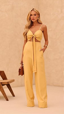 Conjunto Calça e Cropped Amarelo Soft