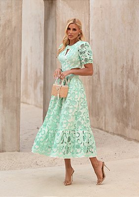 Vestido Midi Verde Renda Aquarela