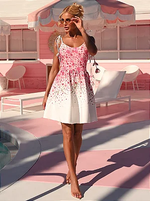 Vestido Curto Floral Rosa Jardim