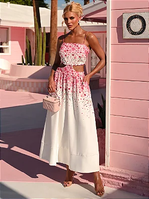 Vestido Midi Estampado Rose