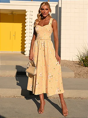 Vestido Midi Amarelo Garden Vichy