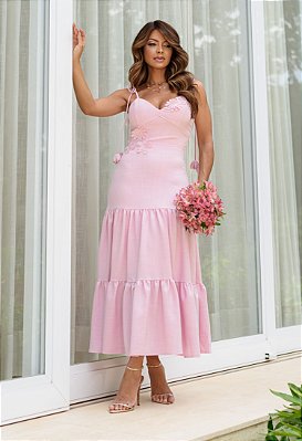 Vestido Midi Laço Jardim Rosa