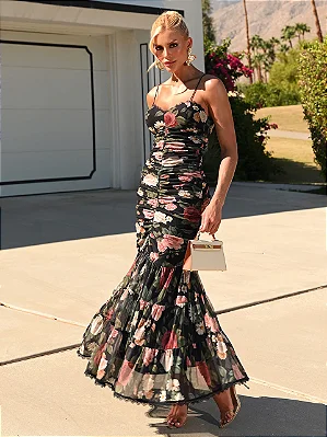 Vestido Midi Plissado Floral Gabana