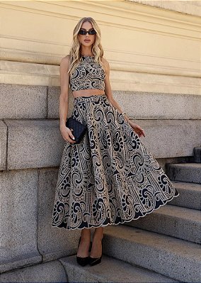 Conjunto de Laise de Couro Preto Valeria Preto