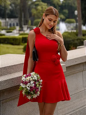 Vestido Curto de Crepe Vermelho Clarissa