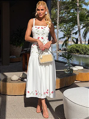 Vestido Midi Bordado Rose