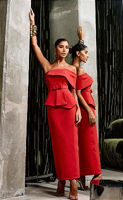 Vestido Midi Peplum Vermelho Mag