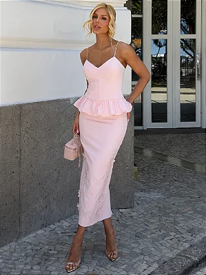 Conjunto Midi Peplum Rosa Sweet Blush