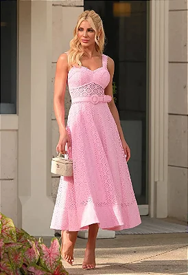 Vestido Midi Renda Rosa Feminino Lune