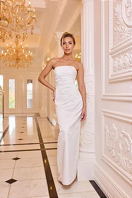 Vestido Longuete em Cetim Off White Catherine