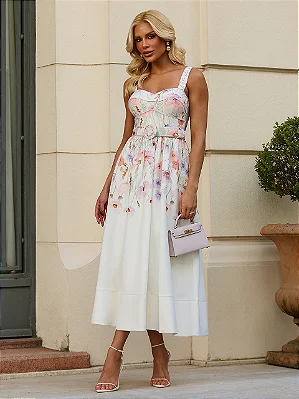 Vestido Midi Floral Pastel Lilás Sandy