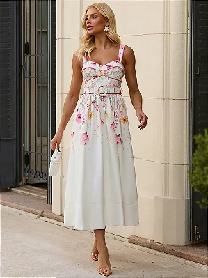 Vestido Midi Floral Pastel Pink Sandy