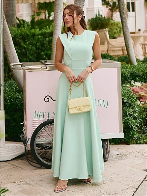 Vestido Mídi em Alfaiataria Premium Menta Candy Ludy