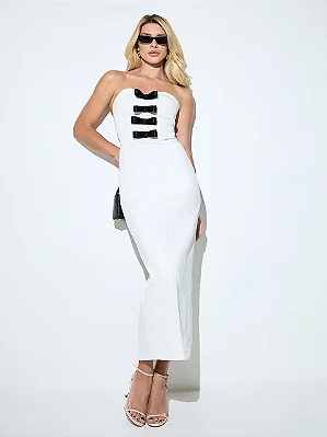 Vestido Midi Off-White Tomara que Caia com Laços Removíveis | Mady