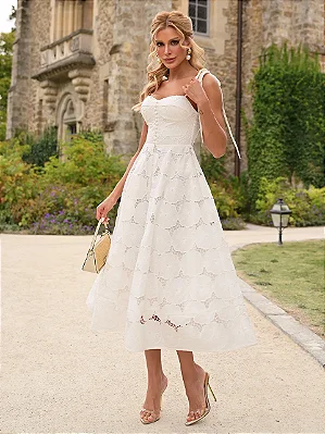 Vestido Midi Amélia Off-White em Laise Richelieu | Amélia