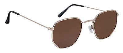 Óculos De Sol Hexagonal Polarizado Lente Marrom Metal Dourado Tx 2211