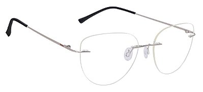 Armação Óculos De Grau Feminino Balgriff Sem Aro Titanium Estilo Gatinho Prata Tx 688