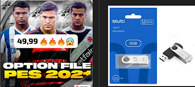 OPTION FILE PES 2020 OU 21 ATUALIZADO 2026 + Pendrive 8GB Multi Twist Pen Drive (PS4 e PS5)