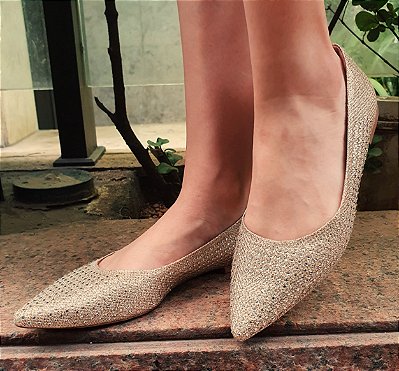 SAPATILHA 1637 DOURADO LUREX / PEDRAS CRISTAL