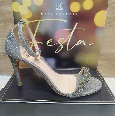 SANDÁLIA FESTA 87195 LUREX PRATA VELHO / PEDRAS CRISTAL ONIX