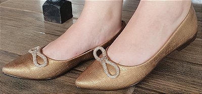 SAPATILHA 745485 BRONZE TEXTURIZADO / PEDRAS CRISTAL BRONZE
