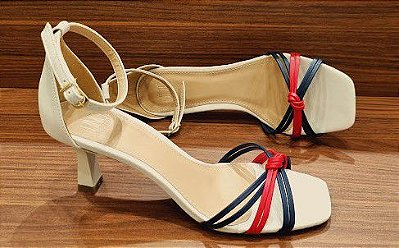 SANDÁLIA SALTO CARRETEL 96141 OFF WHITE / MARINHO / VERMELHO