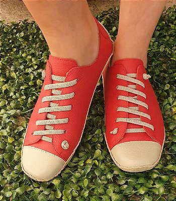 TÊNIS EM COURO ADH001  MARFIM / VERMELHO