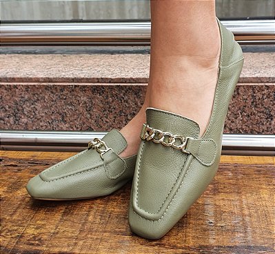 LOAFER EM COURO 79988 VERDE MILITAR / CHARME TOTAL