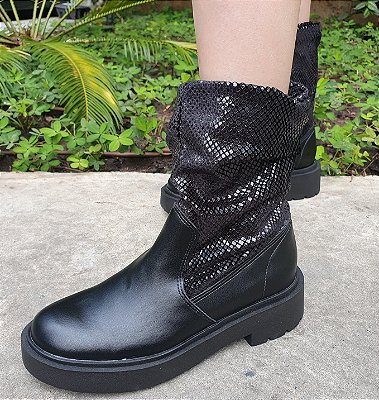 BOTA 14707 PRETO / TECIDO SANFONADO TEXTURIZADO