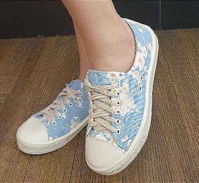 TÊNIS 9804 AZUL / TECIDO ESTAMPADO FLORES