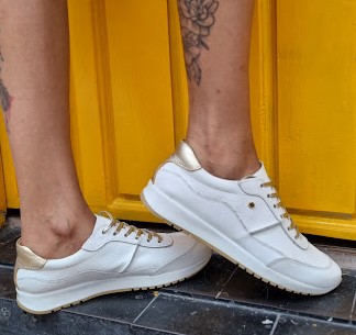 TÊNIS EM COURO 1003 BRANCO / DOURADO