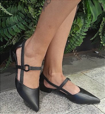 SCARPIN EM COURO 11824 PRETO / TIRAS PRETO RISCADO