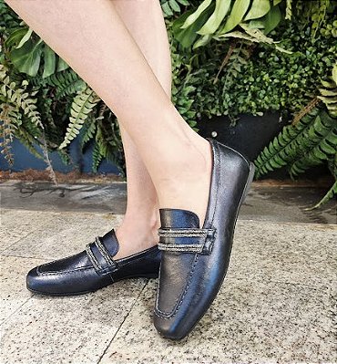 LOAFER CONFORTO  EM COURO  830006 PRETO / PEDRAS ONIX