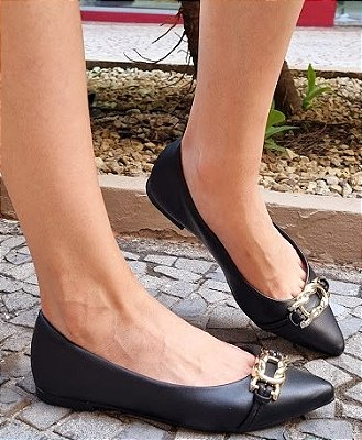SAPATILHA VIA UNO 116465 PRETO / DETALHE DOURADO