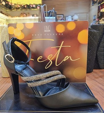 SCARPIN 077804 PRETO / TIRAS PEDRAS CRISTAL