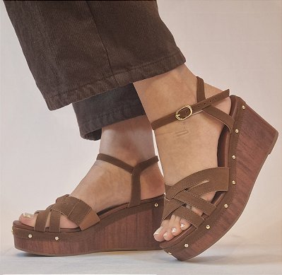 SANDÁLIA ANABELA COM PLATAFORMA 2031526 CARAMELO