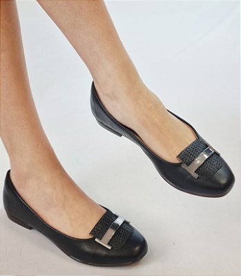 SAPATILHA CONFORTO 655917 PRETO ENFEITE RAFIA GLOW