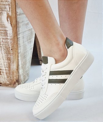 TÊNIS 40220 BRANCO / TIRAS VERDE MILITAR