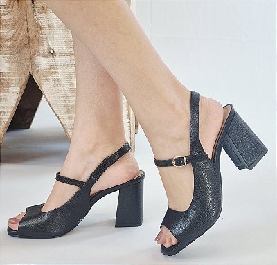 SANDÁLIA EM COURO 205361 PRETO / SALTO FORRADO