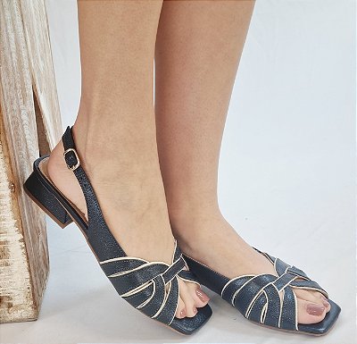 SANDÁLIA EM COURO 341622 MARINHO / PORCELANA