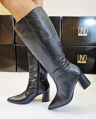 BOTA EM COURO 125853 PRETO / SALTO BLOCO E BICO FINO