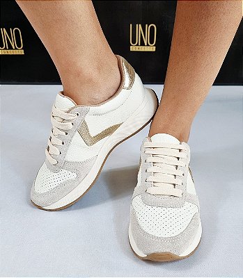 TÊNIS EM COURO 707504 OFF WHITE / DETALHE DOURADO