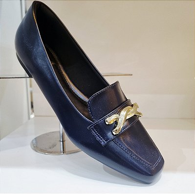 MOCASSIM 3354 PRETO / FIVELA ENTRELAÇADA DOURADA