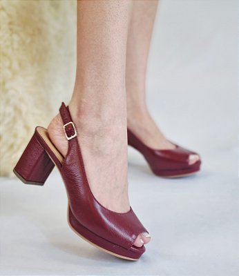PEEP TOE COURO 67942 BORDÔ