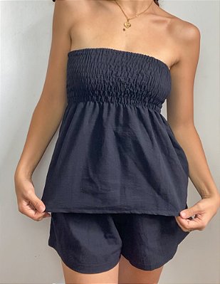 Blusa Lastex Tomara Que Caia Preta