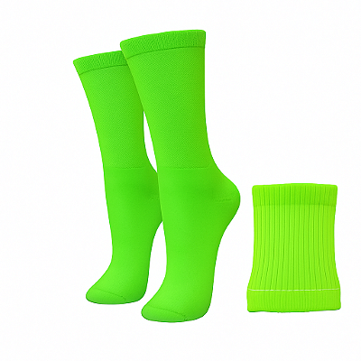 KIT Meia Poliamida e Munhequeira canelada anti suor VERDE FLUORESCENTE