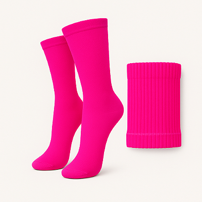 KIT Meia Poliamida e Munhequeira canelada anti suor PINK